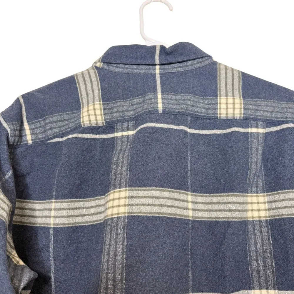 J. Crew Men’s Cotton Leather Flannel Plaid Shirt Size M Elbow Patches Blue